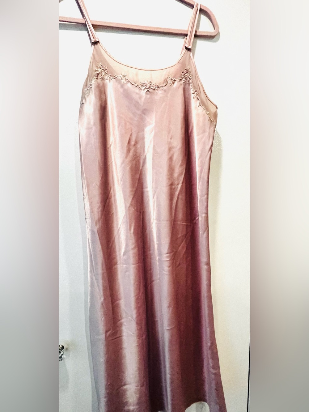 Satin Slip Long Nightgown in Dusty Rose XL